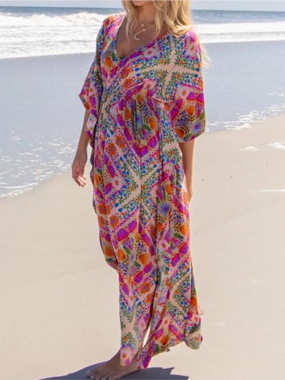 NATURAL LIFE Boho Maxi Dress - Pink Floral Diamonds M